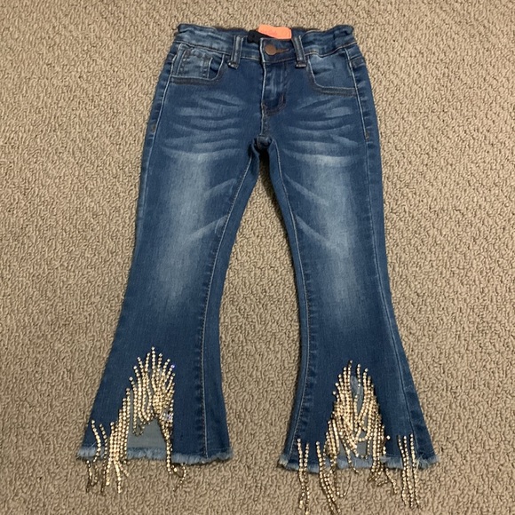 Paris Girls Dangling Rhinestone Jeans Size 2 - Picture 2 of 6